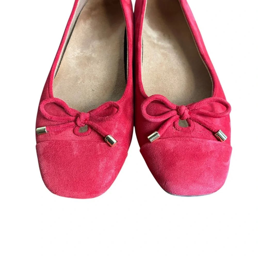 Vionic Womens Klara Suede Square Toe Bow Ballet Flat Size 9 Red